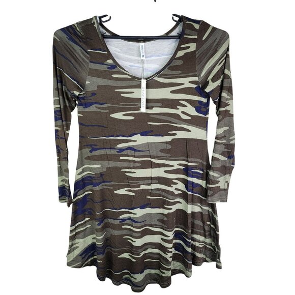 Womens Dearcase Camouflage Dress Long Sleeve Round Neck Rayon Stretch Size M - Picture 1 of 9
